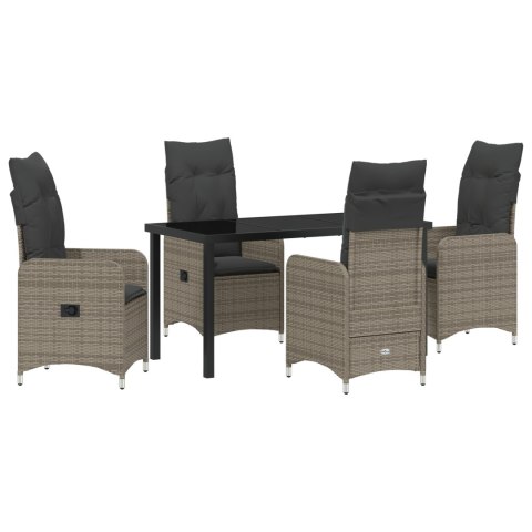 5-CZĘŚCIOWY ZESTAW DO JADALNI OGRODOWEJ Z PODUSZKAMI SZARY POLIRATTAN