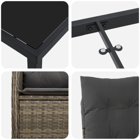 5-CZĘŚCIOWY ZESTAW DO JADALNI OGRODOWEJ Z PODUSZKAMI SZARY POLIRATTAN