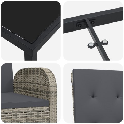 7-ELEMENTOWY ZESTAW DO JADALNI OGRODOWEJ Z PODUSZKAMI SZARY POLIRATTAN