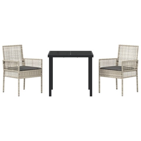 3-CZĘŚCIOWY ZESTAW DO JADALNI NA ZEWNĄTRZ Z PODUSZKAMI JASNOSZARY