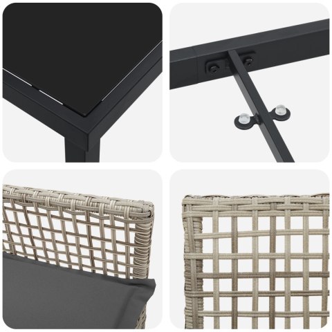 3-CZĘŚCIOWY ZESTAW DO JADALNI NA ZEWNĄTRZ Z PODUSZKAMI JASNOSZARY