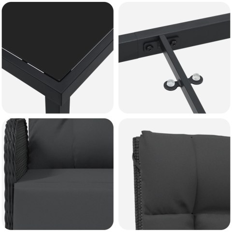 7-CZĘŚCIOWY ZESTAW JADALNIANY Z PODUSZKAMI W CZARNYM POLIRATTANIE