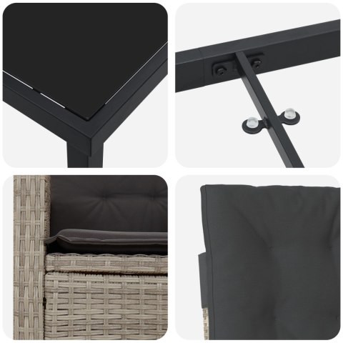 5-CZĘŚCIOWY ZESTAW JADALNIANY DO OGRODU Z PODUSZKAMI W JASNOSZARYM POLIRATTANIE