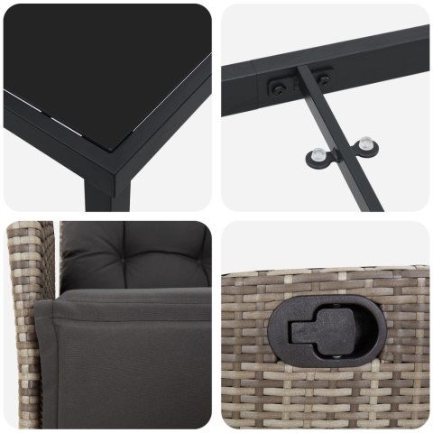 3-CZĘŚCIOWY ZESTAW DO JADALNI OGRODOWEJ SZARY RATTAN PE