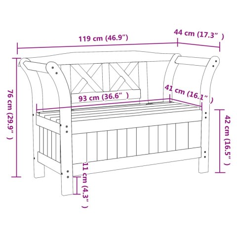 ŁAWKA OGRODOWA AKACJA 119X76X44CM Z LITEGO DREWNA