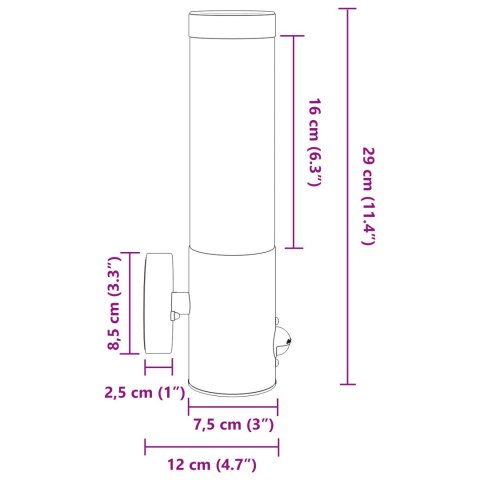 ZEWNĘTRZNE LAMPY ŚCIENNE Z CZUJNIKIEM 2 SZT. CZARNE STAL NIERDZEWNA IP44