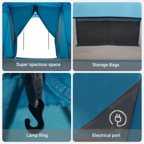 NAMIOT RODZINY Z OKNAMI KOPUŁA NIEBIESKI DLA 4 OSÓB WODOODPORNY