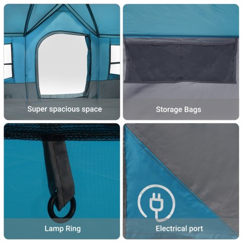 NAMIOT KEMPINGOWY Z OKIENKAMI NIEBIESKI 12-OSOBOWY WODOODPORNY