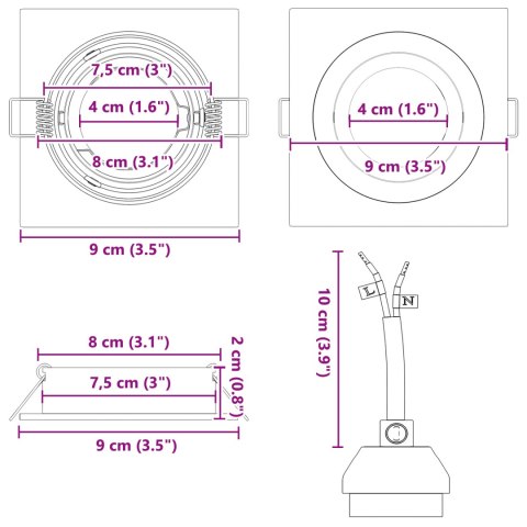 LAMPY WPUSZCZANE 24 SZT. KWADRAT GU10 SREBRNY 91X91MM