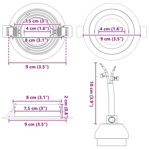 WBUDOWANE REFLEKTORY 6 SZT. OKRĄGŁE GU10 CZARNY Ø91MM