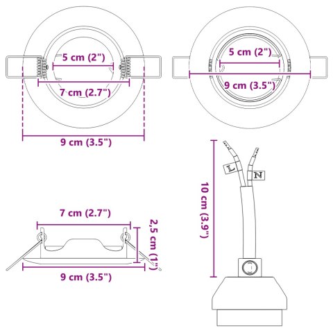 ŻARÓWKI WPUSZCZANE 6 SZT. OKRĄGŁE GU10 CZARNE Ø90MM STAL