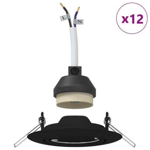 ZINTEGROWANE REFLEKTORY 12 SZT. OKRĄGŁE GU10 CZARNY Ø90MM STAL
