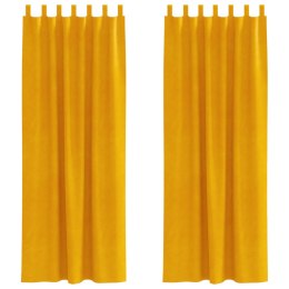 Zasłony blackout vidaXL z pętelkami 2 sztuki Musztardowy Welur