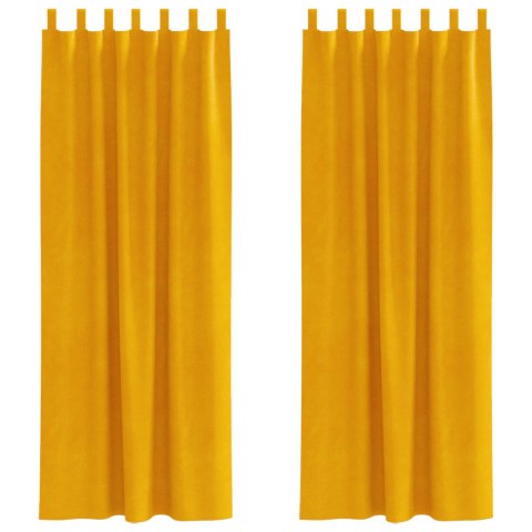 Zasłony blackout vidaXL z pętelkami 2 sztuki Musztardowy Welur