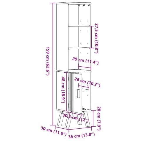 SZAFKA ŁAZIENKOWA BRĄZOWA 35X30X159CM Z LITEGO DREWNA SOSNOWEGO