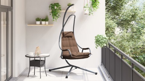 HUŚTAWKA WISZĄCA Z STOJAKIEM I PODUSZKĄ KAWOWA STAL