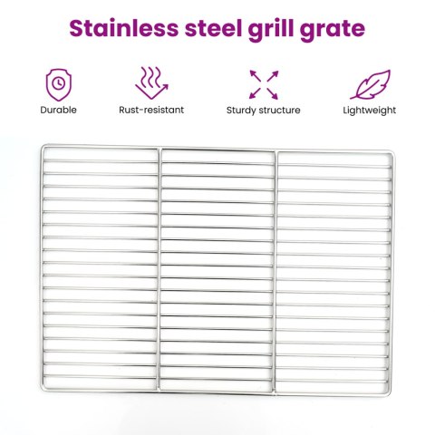 RUSZT DO GRILLA Z UCHWYTAMI PROSTOKĄTNY 60X40CM ZE STALI NIERDZEWNEJ 304