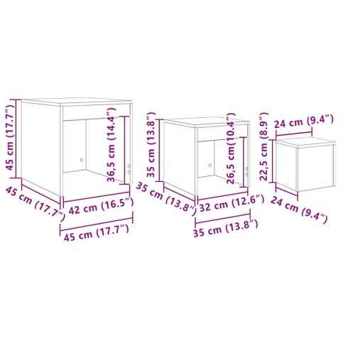 STOLIKI WSUWANE POD SIEBIE 3 SZT. PRZYDYMIONY DĄB