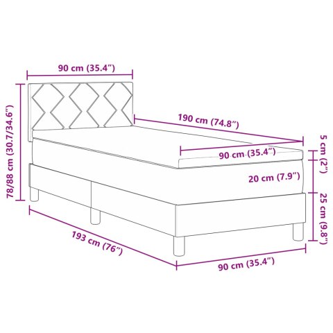 CIEMNOSZARE ŁÓŻKO BOX SPRING Z MATERACEM 90X190CM