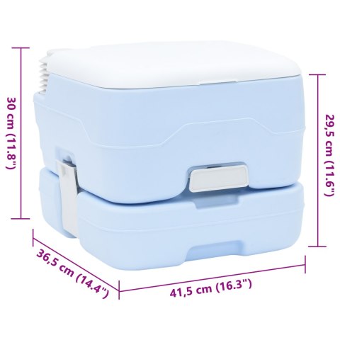 NIEBIESKA I BIAŁA PRZENOŚNA TOALETA Z PLASIKU 10 L