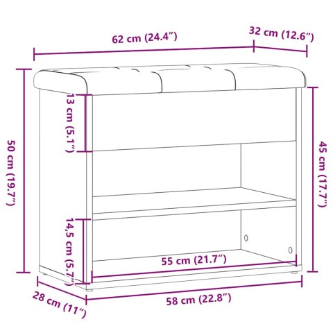 ŁAWKA NA BUTY DĄB ARTISAN 62X32X50CM DREWNO KLEJONE
