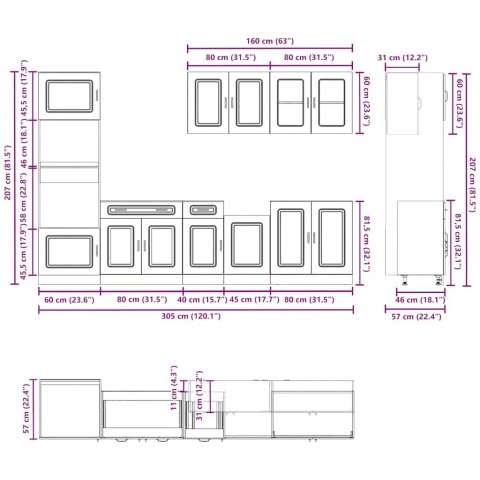 ZESTAW SZAFEK KUCHENNYCH KALMAR 7-CZĘŚCIOWY SZARY DĄB SONOMA
