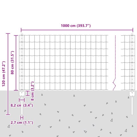 EURO PŁOT Z 5 SŁUPKAMI SREBRNY 0,8X10M STAL