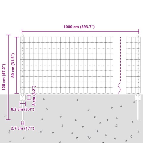 EURO PŁOT Z 5 SŁUPKAMI U SREBRNY 0,8X10M STAL