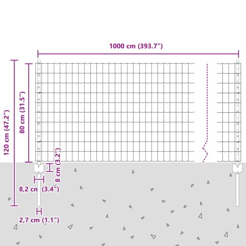 PŁOT EURO Z 5 SŁUPKAMI SREBRNY 0,8X10M STAL