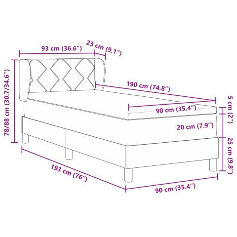 BOX SPRING ŁÓŻKO Z MATERACEM JASNOSZARY 90X190CM TKANINA