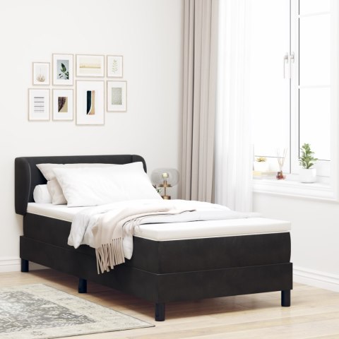 CZARNE ŁÓŻKO BOX SPRING Z MATERACEM 90X200CM AKSAMITNE