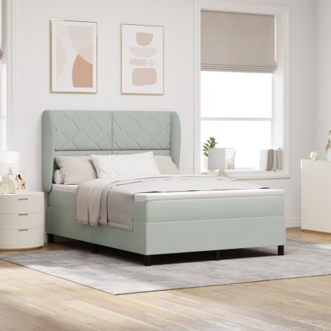 ŁÓŻKO Z MATERACEM W JASNOSZARYM KOLORZE 140X200CM Z AKSAMITU