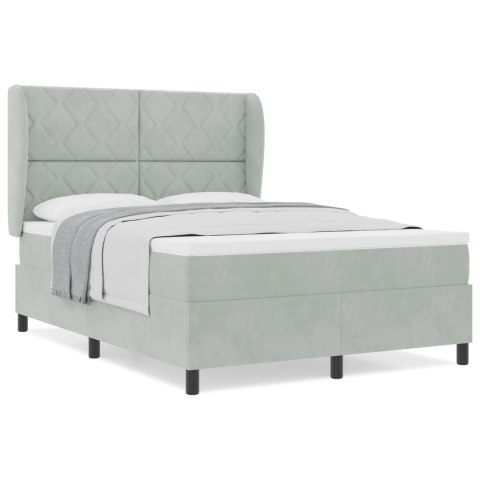 ŁÓŻKO Z MATERACEM W JASNOSZARYM KOLORZE 140X200CM Z AKSAMITU