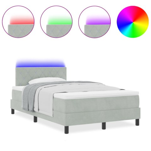 ŁÓŻKO BOX SPRING Z MATERACEM I LED SZARY 120X200CM AKSAMIT