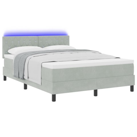 BOXSPRING ŁÓŻKO Z MATERACEM I LED JASNOSZARY 140X190CM AKSAMIT