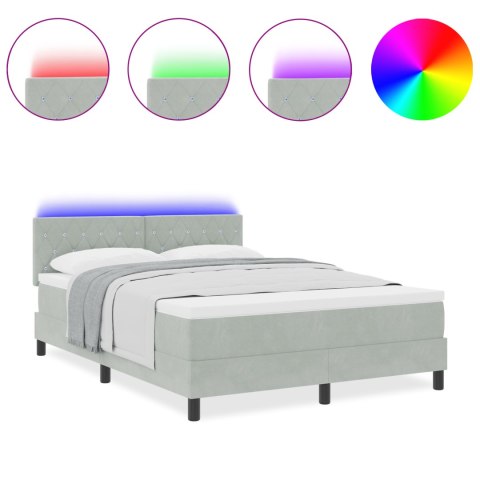 BOXSPRING ŁÓŻKO Z MATERACEM I LED JASNOSZARY 140X190CM AKSAMIT