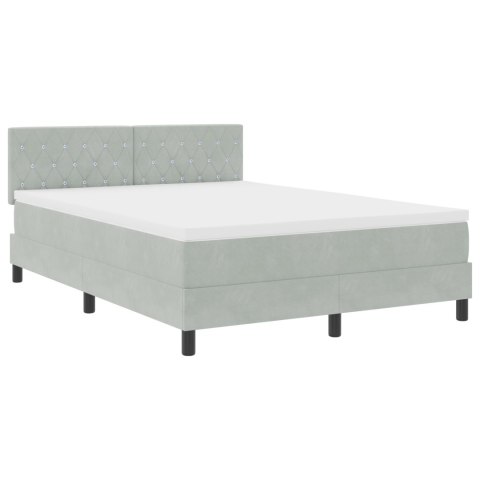 BOXSPRING ŁÓŻKO Z MATERACEM I LED JASNOSZARY 140X190CM AKSAMIT