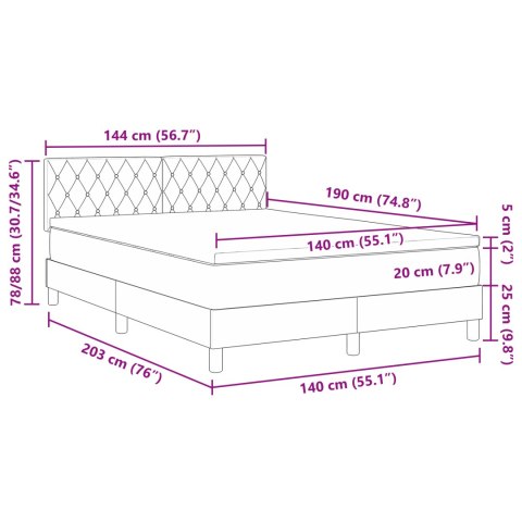 BOXSPRING ŁÓŻKO Z MATERACEM I LED JASNOSZARY 140X190CM AKSAMIT