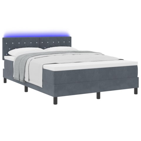 BOX SPRING ŁÓŻKO Z MATERACEM I LED SZARE 160X200CM AKSAMITNE