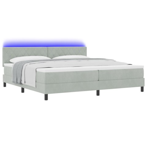 ŁÓŻKO BOX SPRING Z MATERACEM I LED JASNOSZARY 200X200CM AKSAMIT