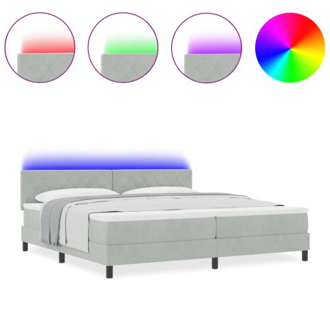 ŁÓŻKO BOX SPRING Z MATERACEM I LED JASNOSZARY 200X200CM AKSAMIT
