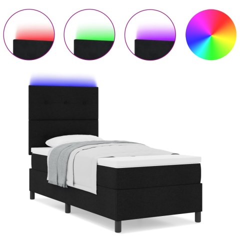 CZARNE ŁÓŻKO SKRZYNKOWE Z MATERACEM I OŚWIETLENIEM LED 100X200CM TKANINA