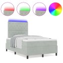 ŁÓŻKO BOX SPRING Z MATERACEM I OŚWIETLENIEM LED SZARE 120X200CM AKSAMITNE