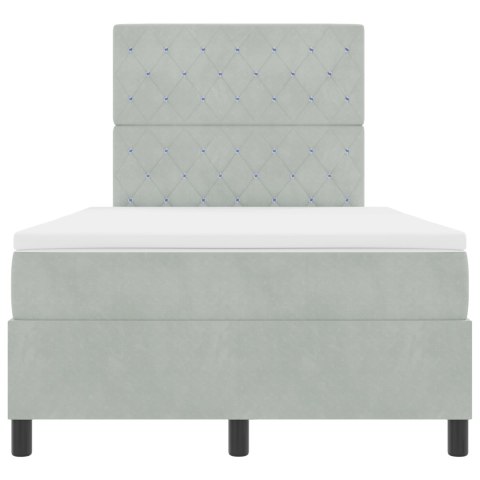 ŁÓŻKO BOX SPRING Z MATERACEM I OŚWIETLENIEM LED SZARE 120X200CM AKSAMITNE