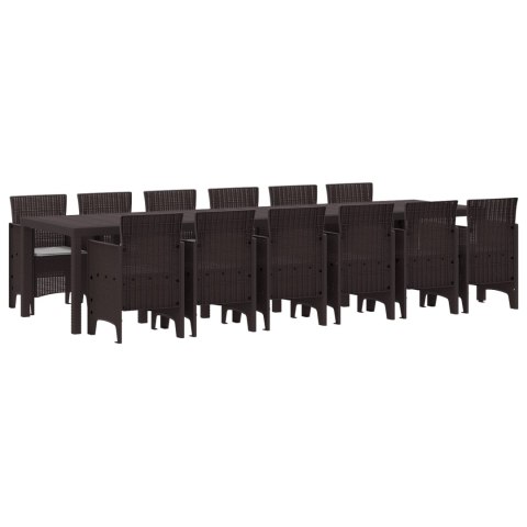 13-ELEMENTOWY ZESTAW OBIADOWY DO OGRODU Z PODUSZKAMI BRĄZOWY POLIRATTAN