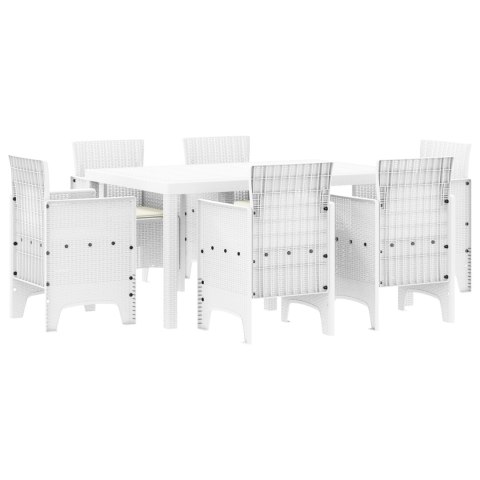 7 ELEMENTOWY ZESTAW JADALNY Z PODUSZKAMI BIAŁY POLIRATTAN