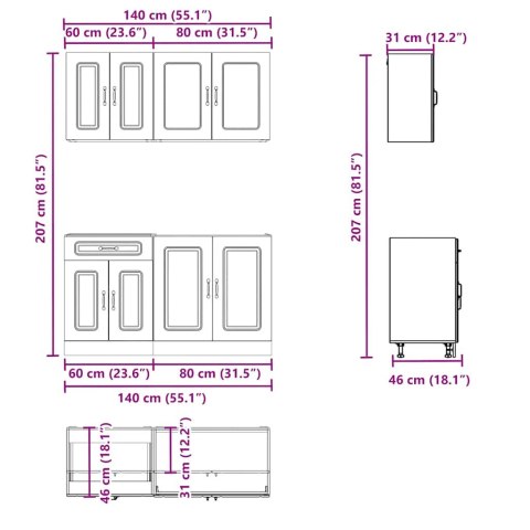 ZESTAW SZAFEK KUCHENNYCH KALMAR 4-CZĘŚCIOWY SZARY DĄB SONOMA