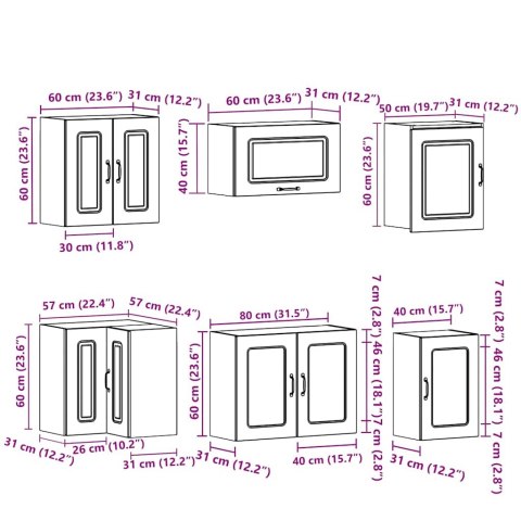 ZESTAW SZAFEK KUCHENNYCH KALMAR 11-CZĘŚCIOWY STARE DREWNO