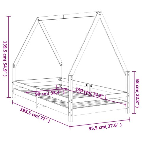 RAMA ŁÓŻKA DZIECIĘCEGO 90X190CM LITE DREWNO SOSNOWE