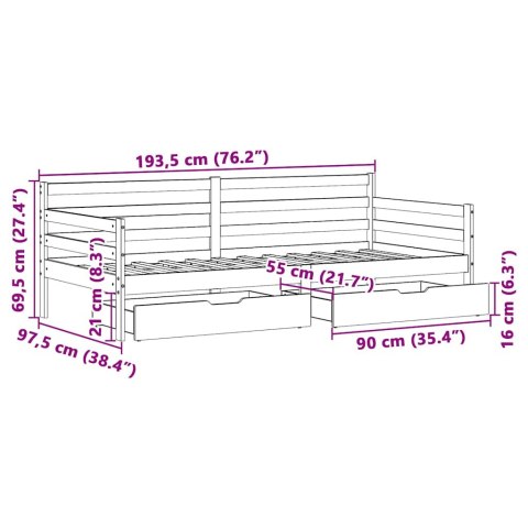 ŁÓŻKO DZIENNE Z SZUFLADAMI BIAŁE 90X190CM DREWNO SOSNOWE